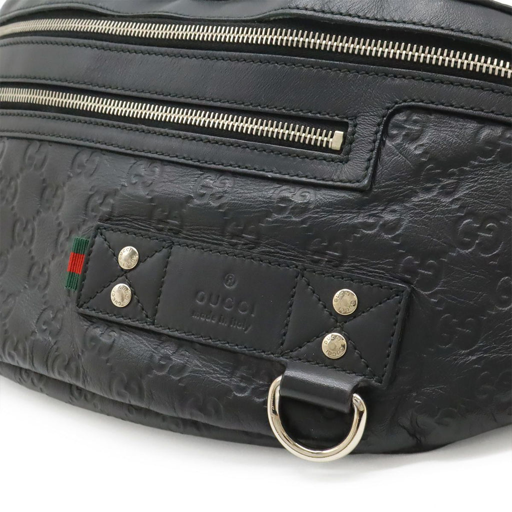 Gucci Guccissima Belt Bag Waist Pouch Hip Rubber Coating Leather Black Silver