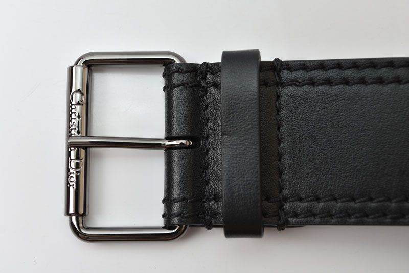 Dior Belt Leather Black Silver Business