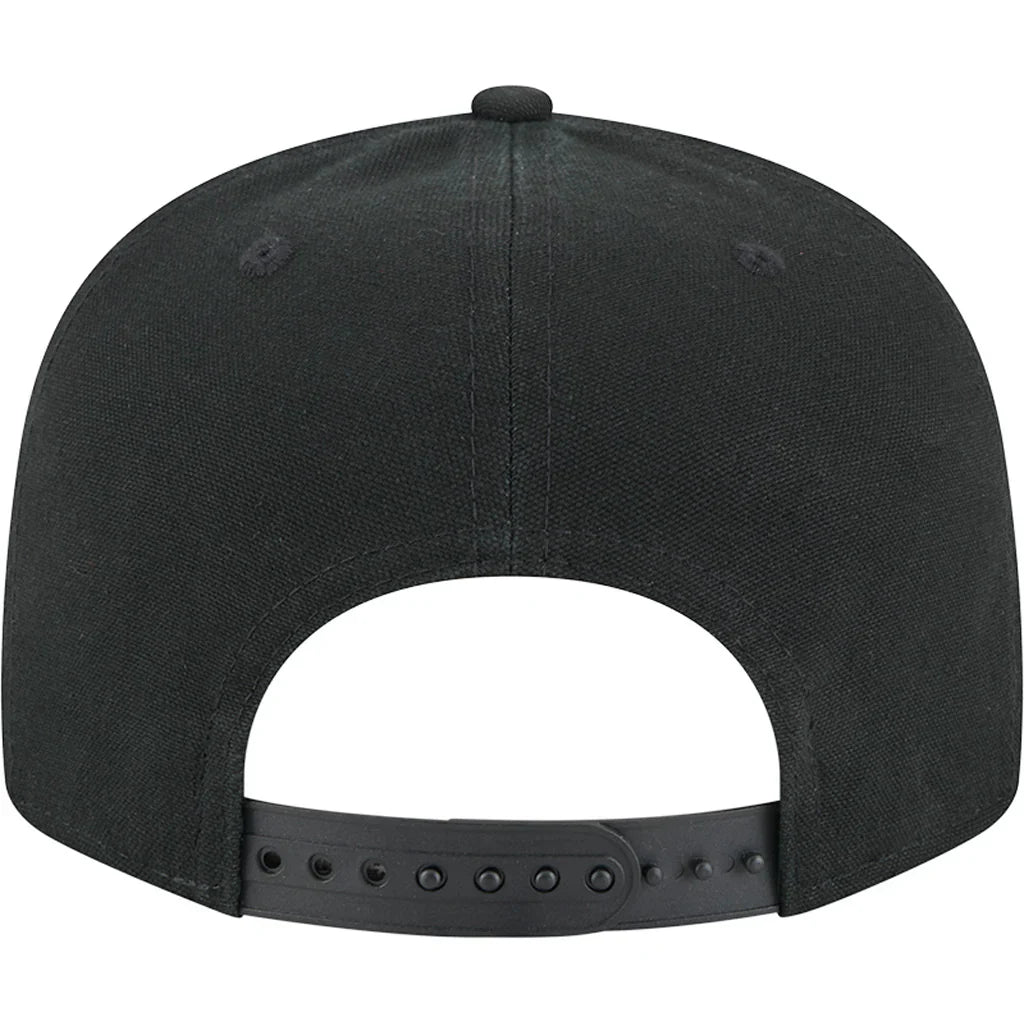 New Era Los Angeles Dodgers Cotton Canvas 9FIFTY Split Panel Trucker Hat-Black/Black