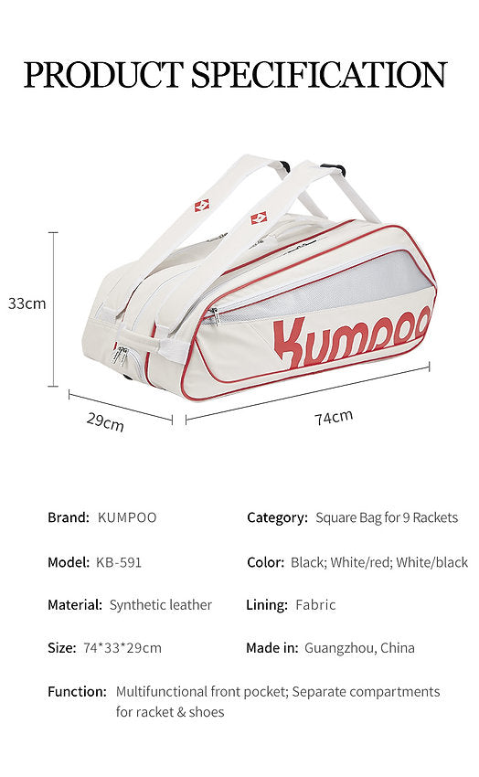 Kumpoo Badminton Bag- KB-591 [9 PK] (White/Red)
