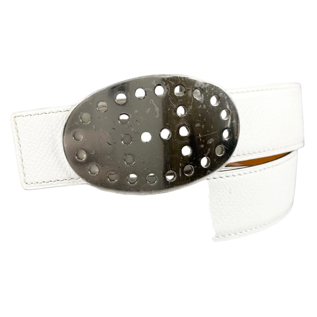 Hermes Evelyne Leather Brown White Belt Silver