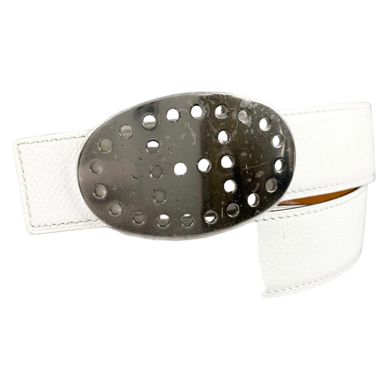 Hermes Evelyne Leather Brown White Belt Silver