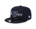 New York Yankees MLB New Era Men's Dark Navy 59Fifty Overlap Scipt Fitted Hat