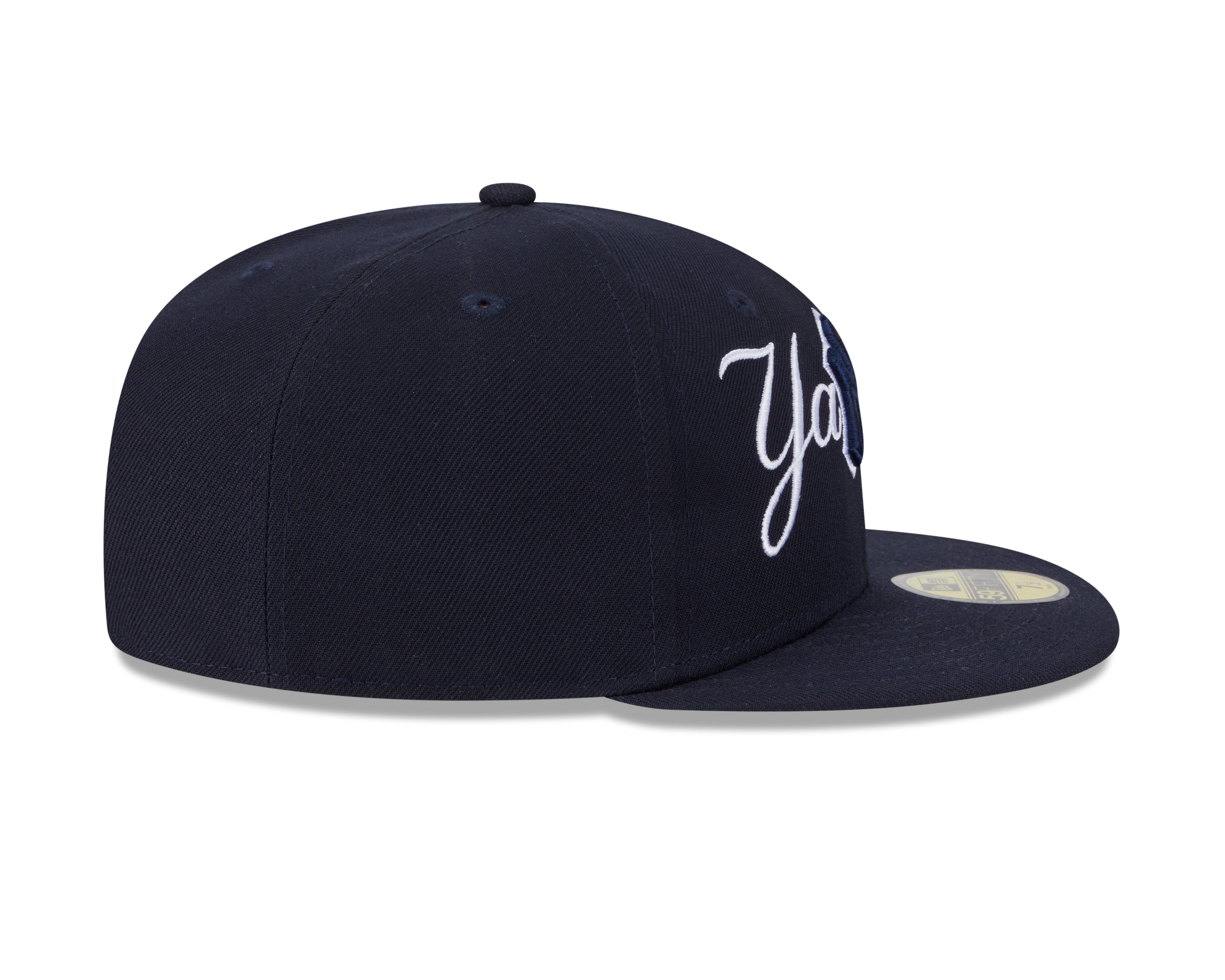 New York Yankees MLB New Era Men's Dark Navy 59Fifty Overlap Scipt Fitted Hat