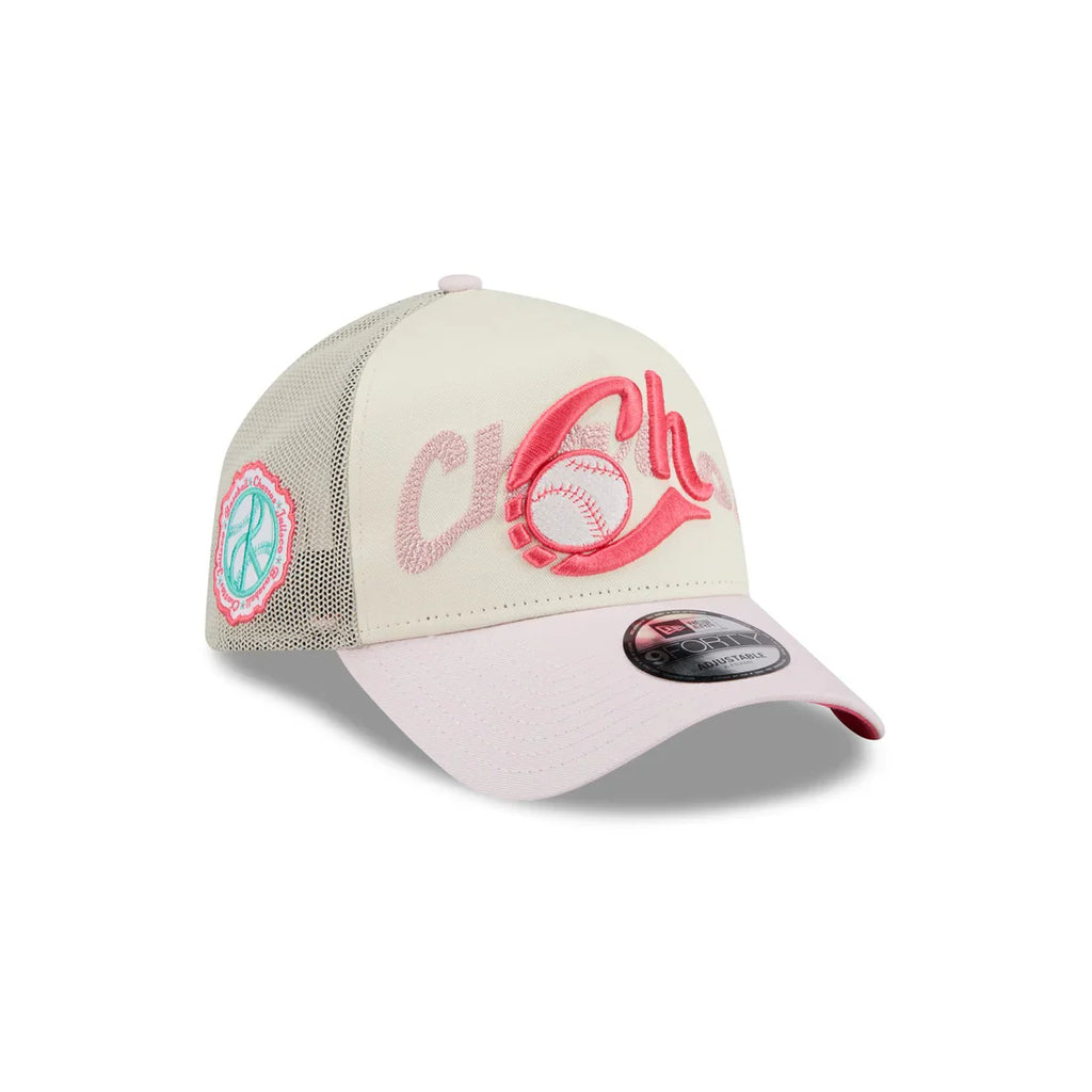 New Era Charros de Jalisco Alternative Logo A-Frame 9FORTY Adjustable Trucker Hat-Pink