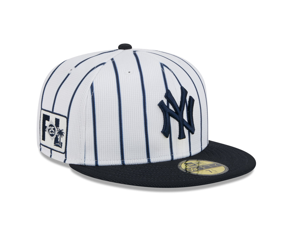 New York Yankees MLB New Era Men's White/Navy 59Fifty 2025 Spring Training Pinstripe Fitted Hat