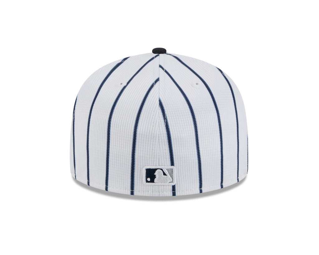 New York Yankees MLB New Era Men's White/Navy 59Fifty 2025 Spring Training Pinstripe Fitted Hat