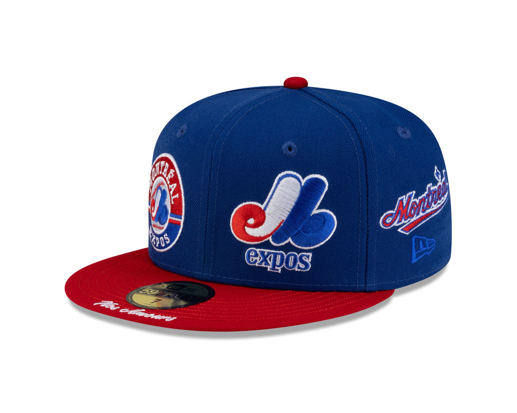 Montreal Expos MLB New Era Men's Royal Blue/Red 59Fifty Cooperstown All Over Patch Pride Fitted Hat