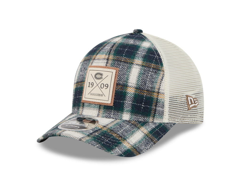 Montreal Canadiens NHL New Era Men's Plaid 9FORTY M-Crown A-Frame Trucker Hat