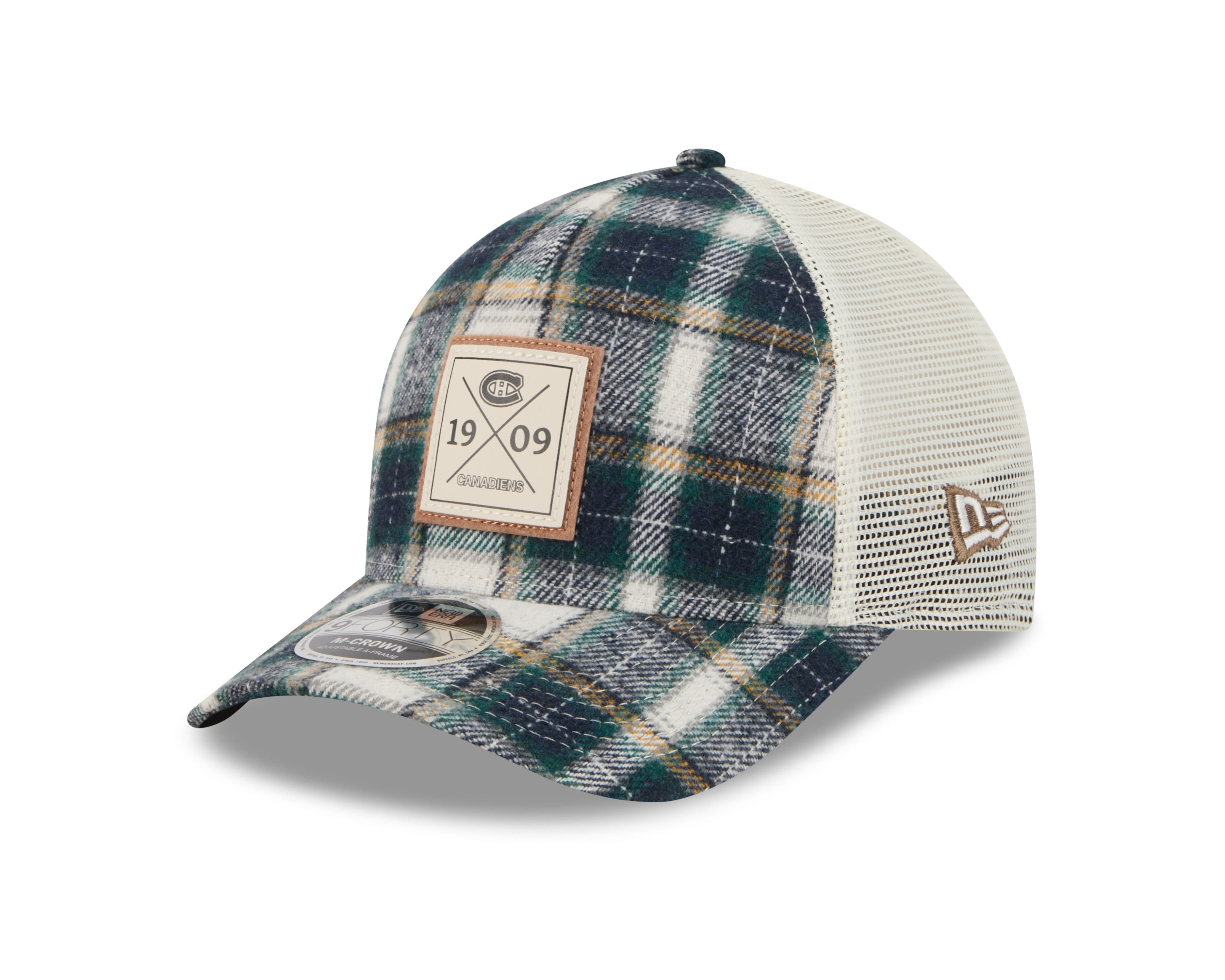 Montreal Canadiens NHL New Era Men's Plaid 9FORTY M-Crown A-Frame Trucker Hat