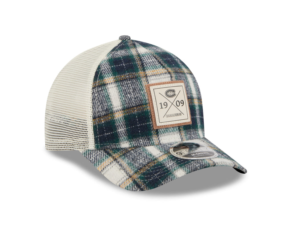 Montreal Canadiens NHL New Era Men's Plaid 9FORTY M-Crown A-Frame Trucker Hat