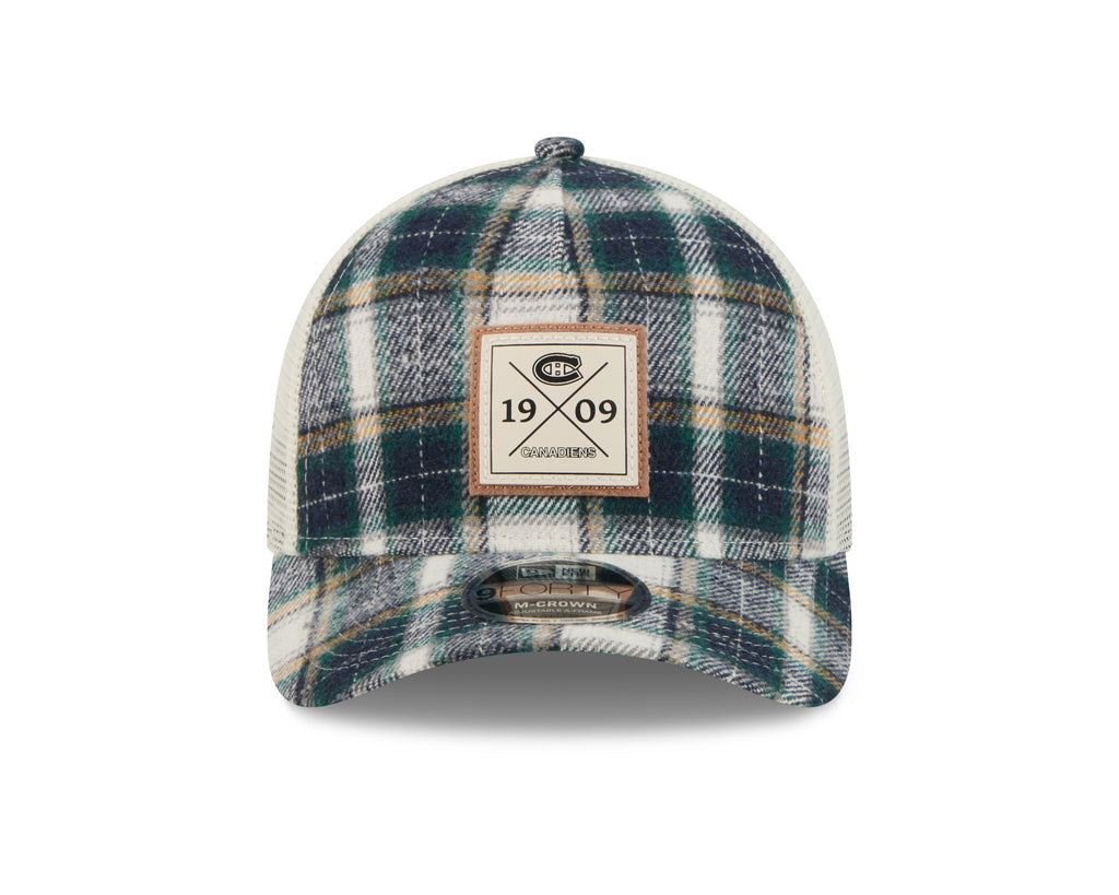 Montreal Canadiens NHL New Era Men's Plaid 9FORTY M-Crown A-Frame Trucker Hat