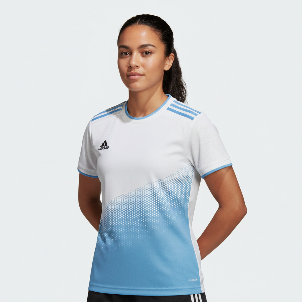 adidas Micomp Soccer Jersey White/Sky Youth and Women's