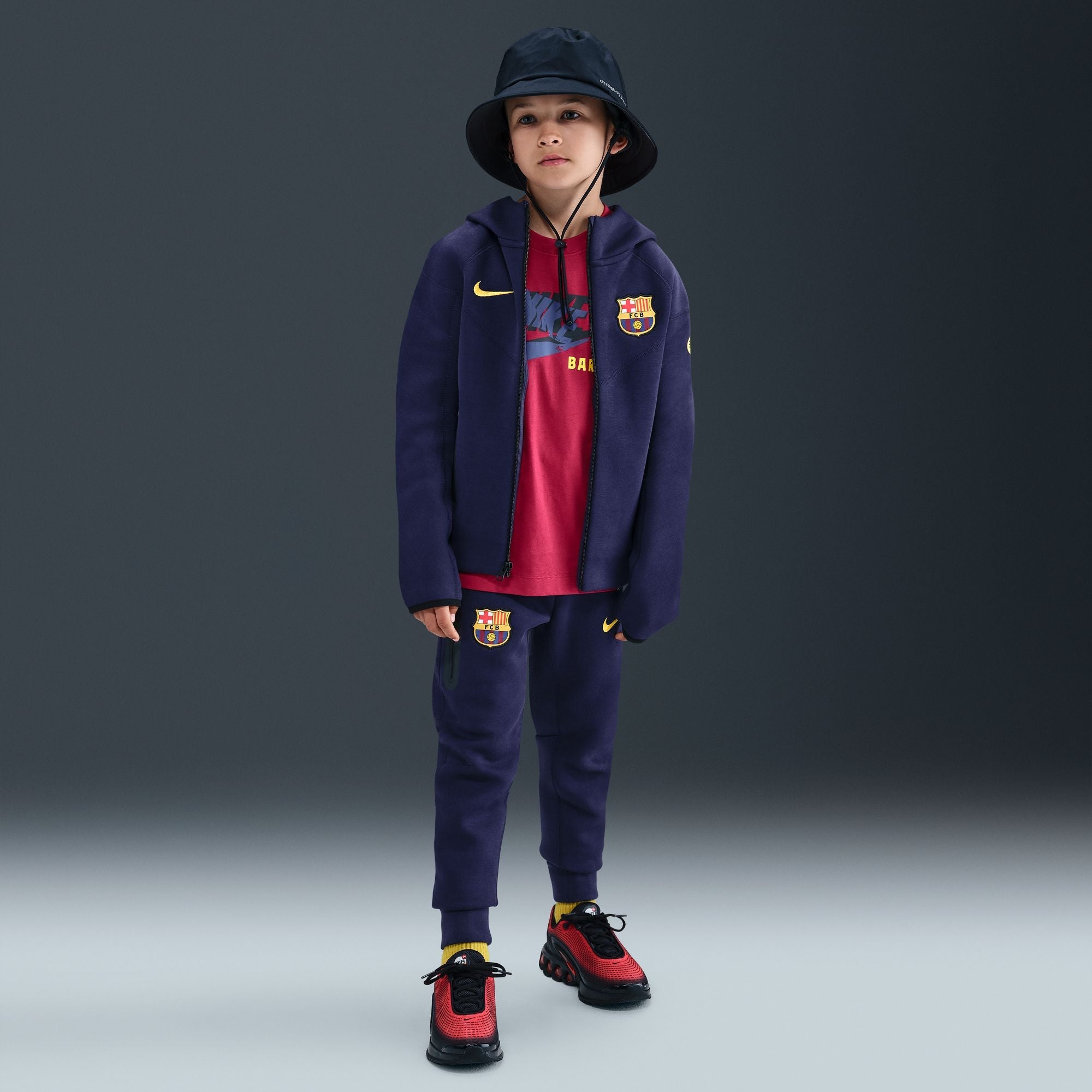 Nike FC Barcelona Tech Big Kids' (Boys') Soccer Fleece Full-Zip Hoodie