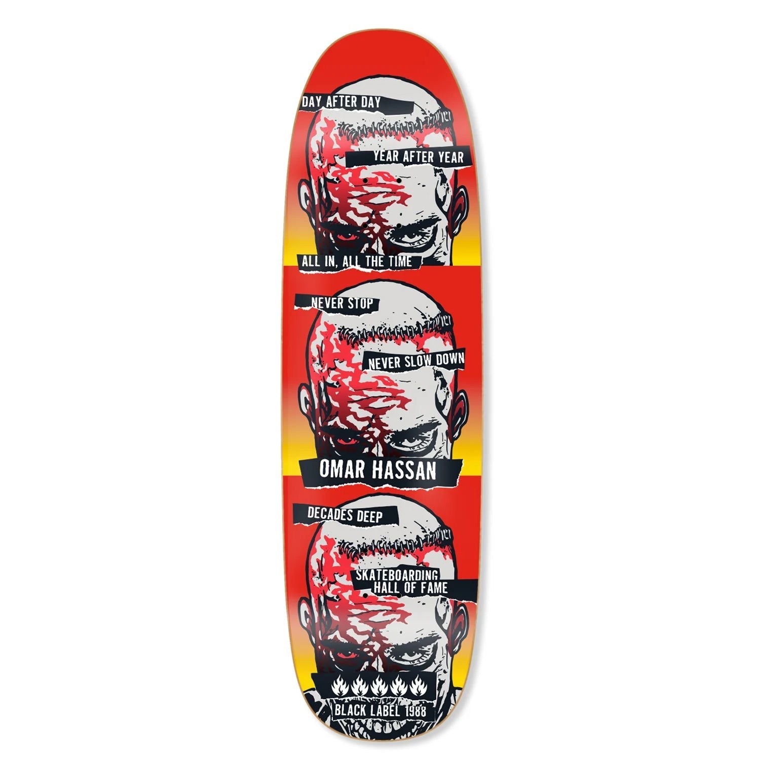 Black Label Skateboard Deck Omar Hassan Never Stop Shof Edition Black Widow Red 9.25" x 32.25"
