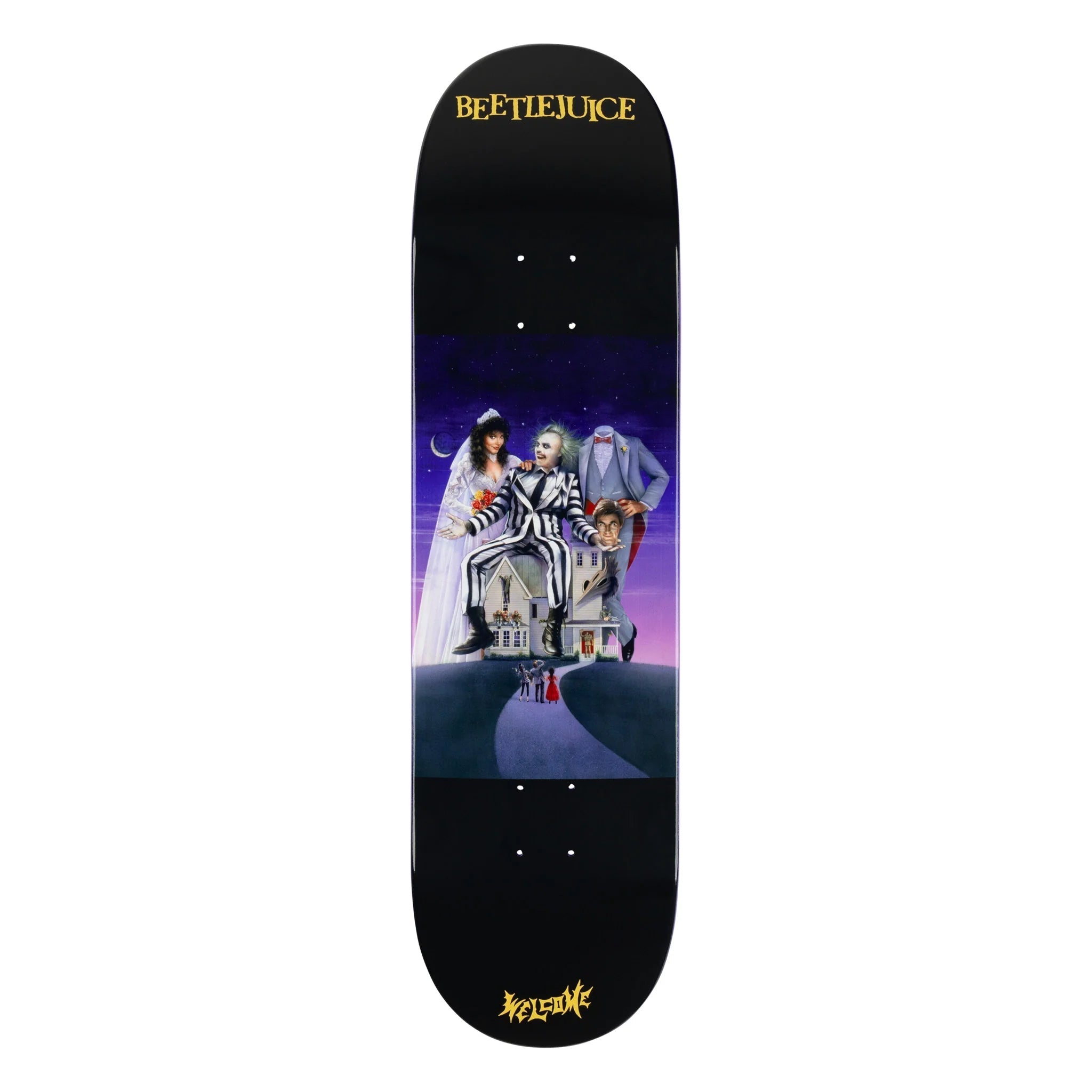 Welcome X Beetlejuice Skateboard Deck Showtime On Popsicle Black/Purple 8.5" x 32.35"