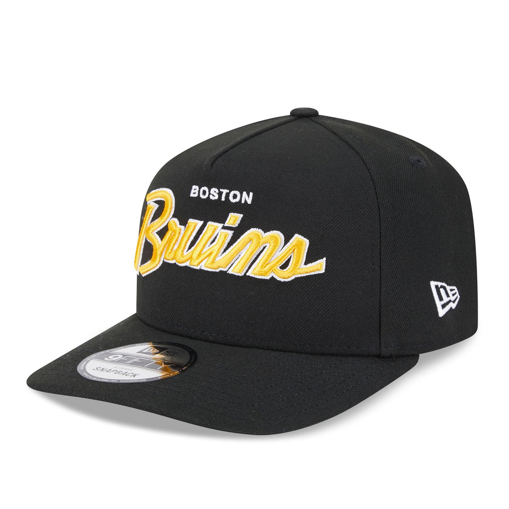 Boston Bruins NHL New Era Men's Black 9FIfty Script A-Frame Snapback