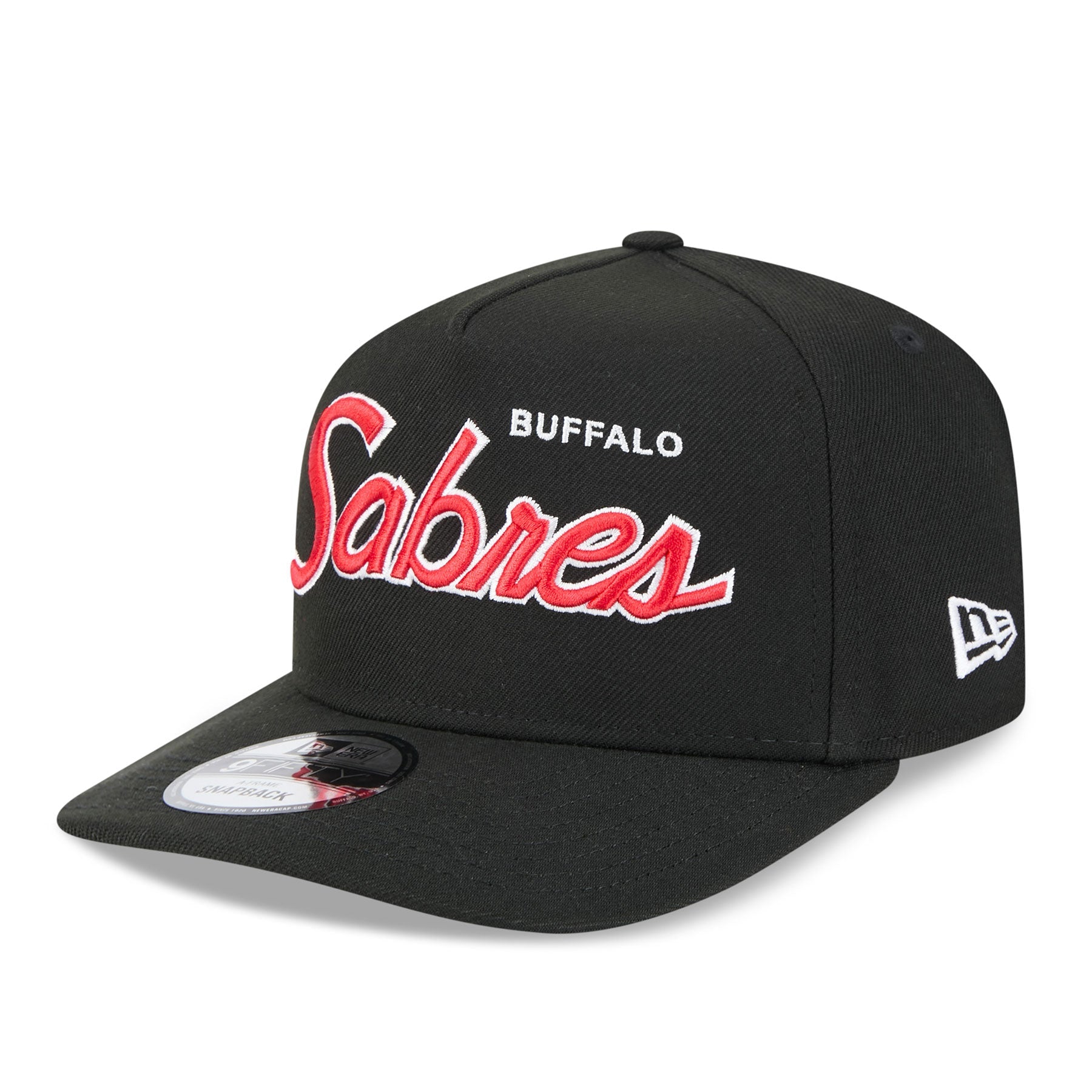 Buffalo Sabres NHL New Era Men's Black Alternative 9Fifty Script A-Frame Snapback Hat