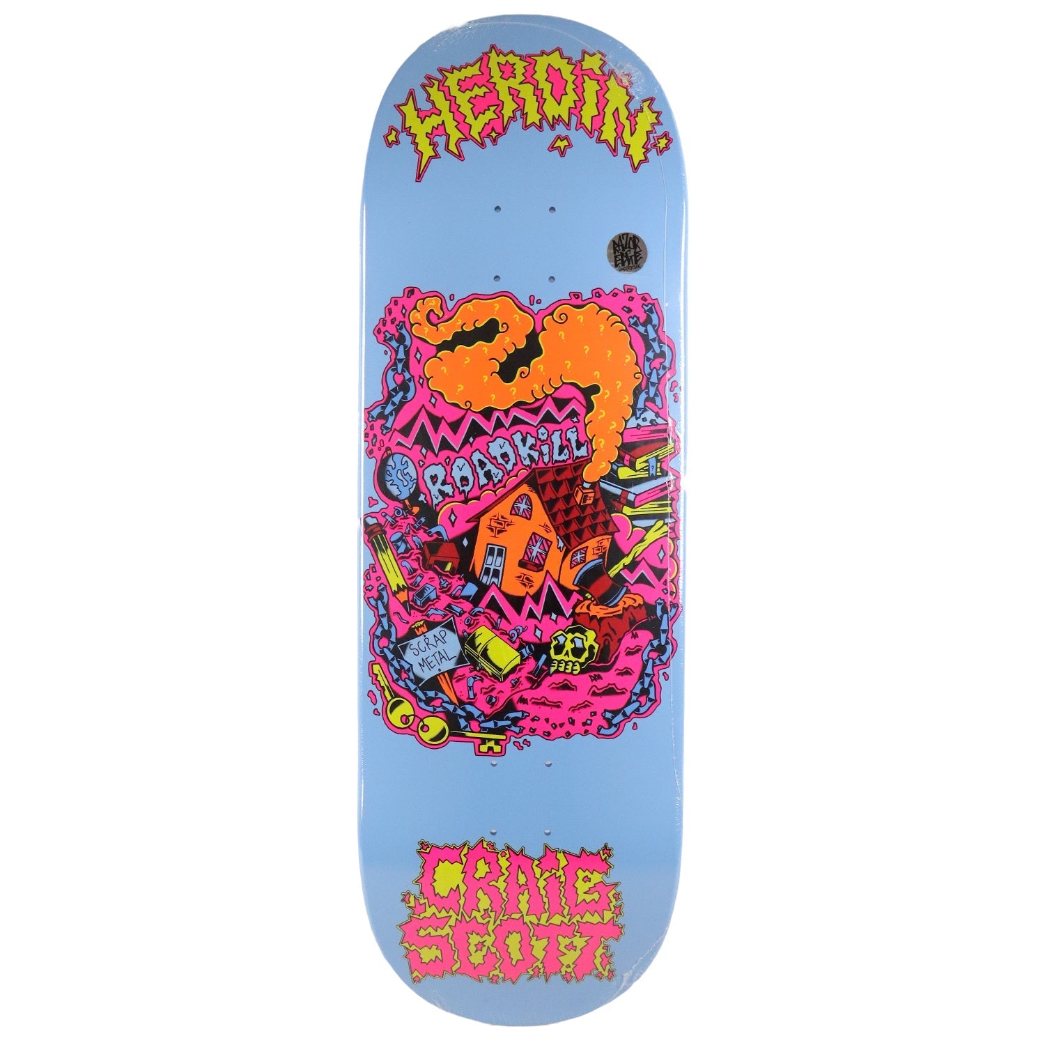 Heroin Skateboard Deck Craig Questions Scrap Metal 10" x 32.25"