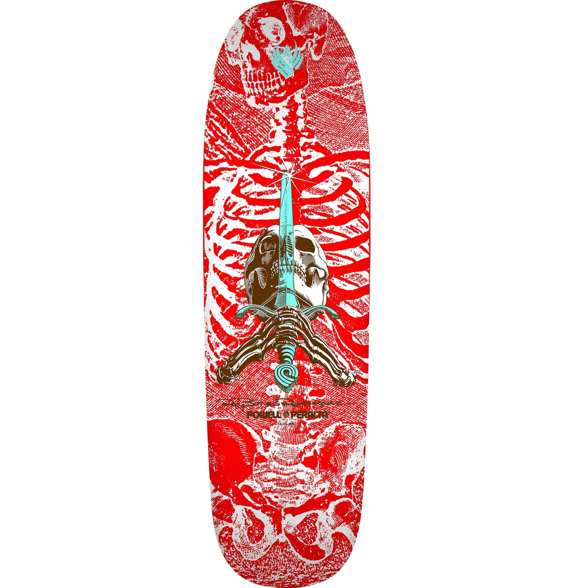 Powell Peralta Rodriguez Skull and Sword 5 Flight Skateboard Deck - 9.265″ Red/White