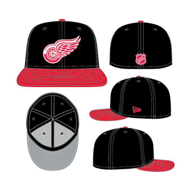 Detroit Red Wings NHL New Era Men's Black and Red 59Fifty Fitted Hat