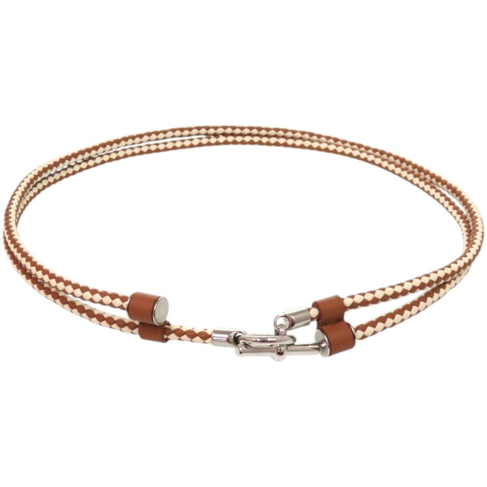 Hermes Glenan Leather Metal Brown White