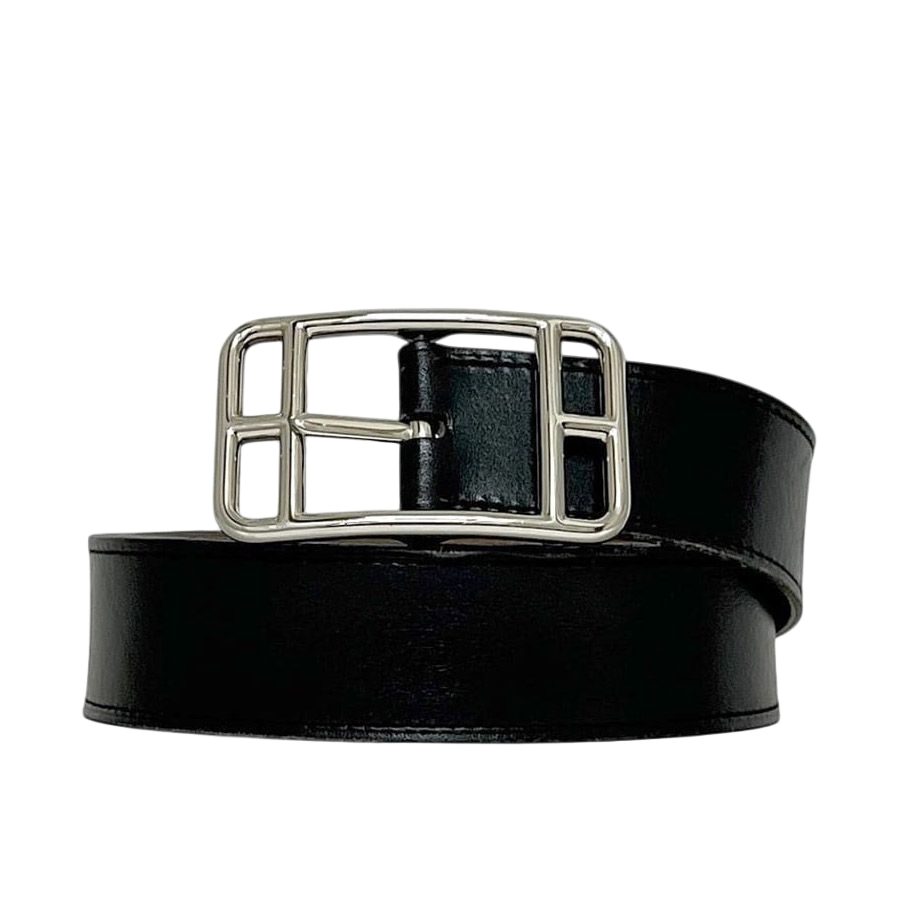 Hermes Belt Black Brown Cape Cod Waist 89 30 Box Calf Taurillon Clemence Leather