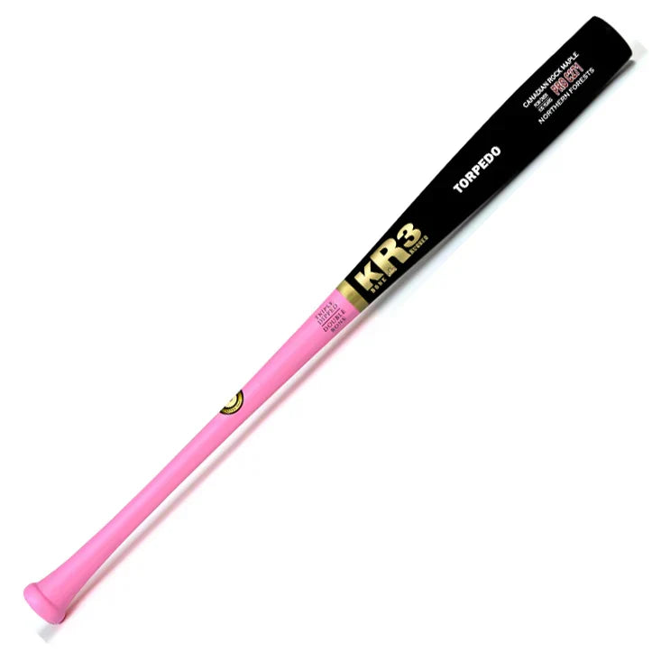 KR3 Canadian Rock Maple C271 Torpedo Gold Series Wood Baseball Bat – Gloss Black Barrel / Berry Pink Handle