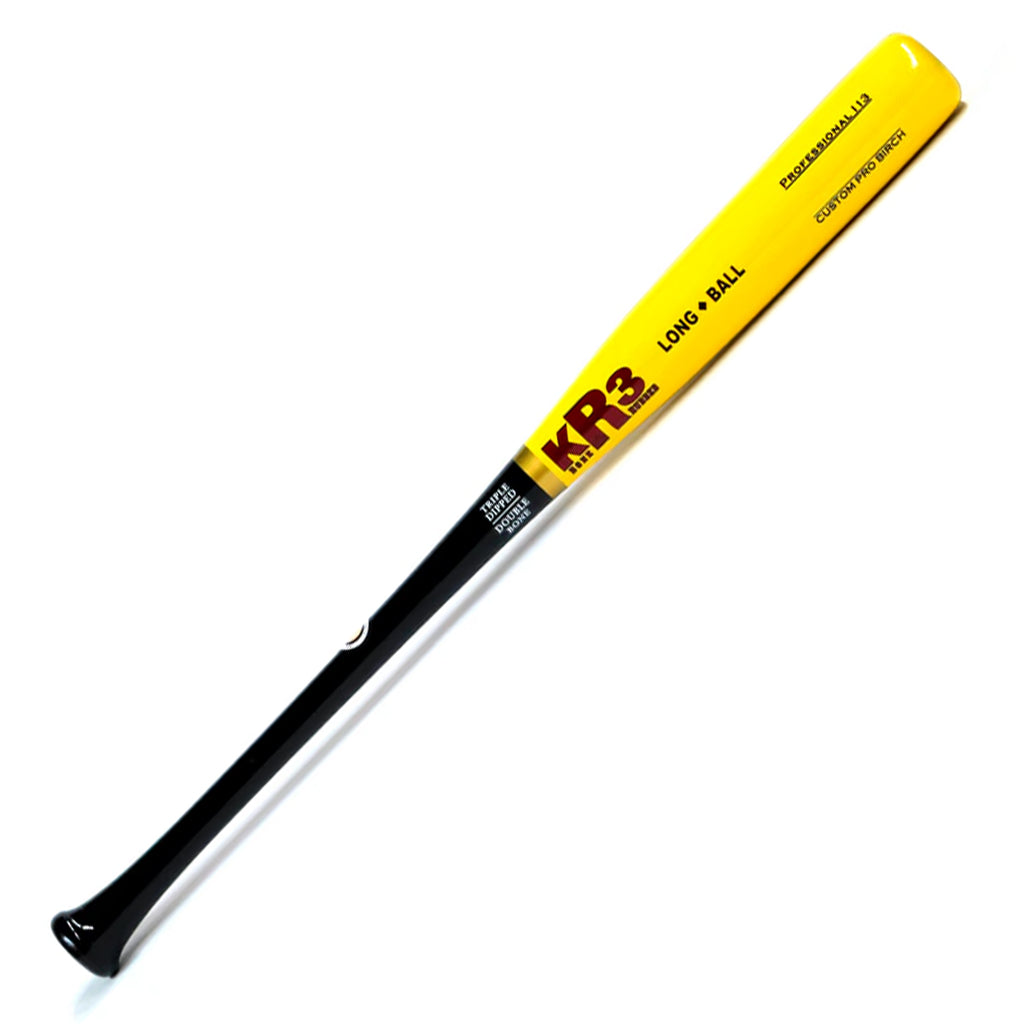 KR3 Custom Pro Birch I13 Long Ball Wood Baseball Bat – Yellow Barrel / Black Handle