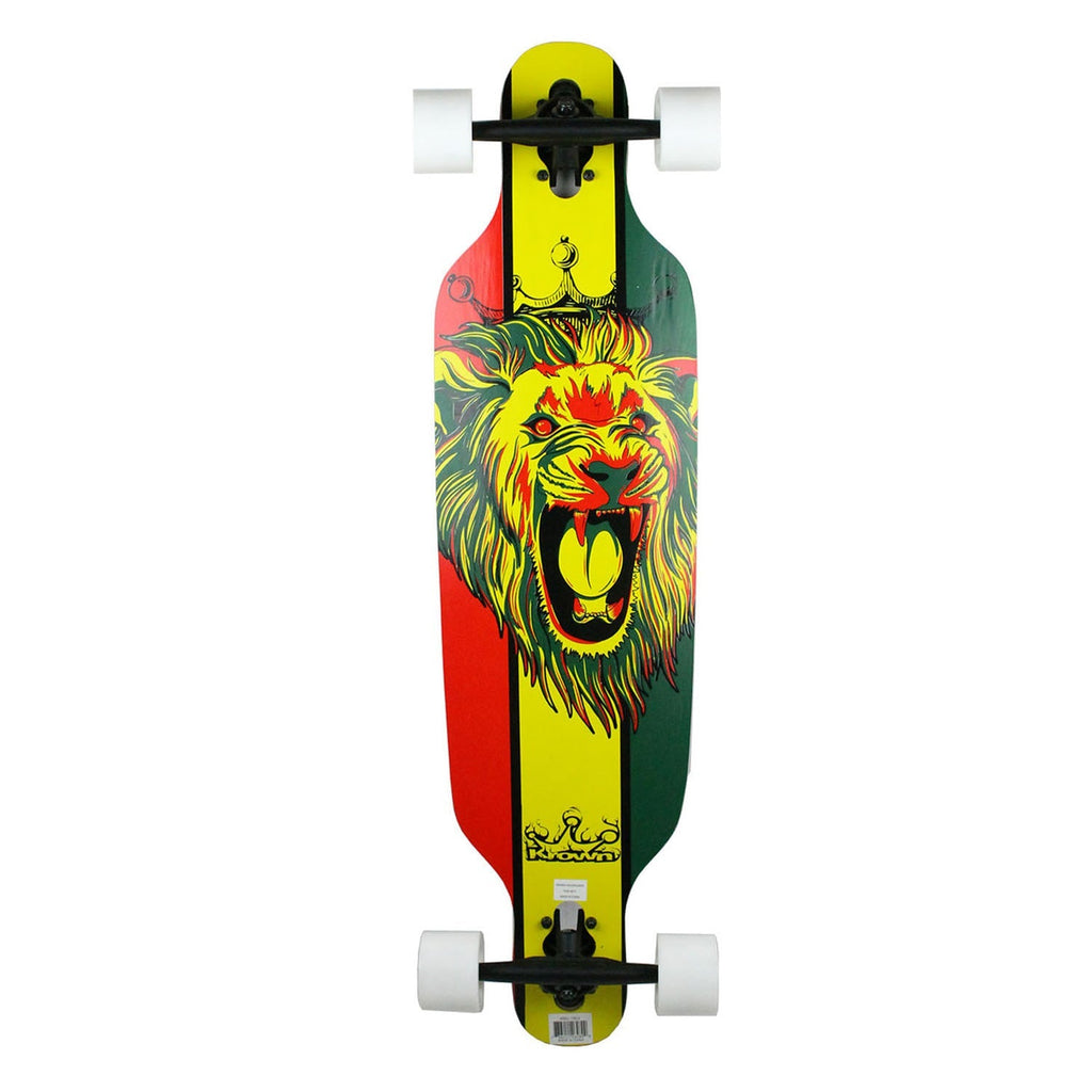 Krown Longboard Complete Elite Drop Through Rasta Lion - White Wheels