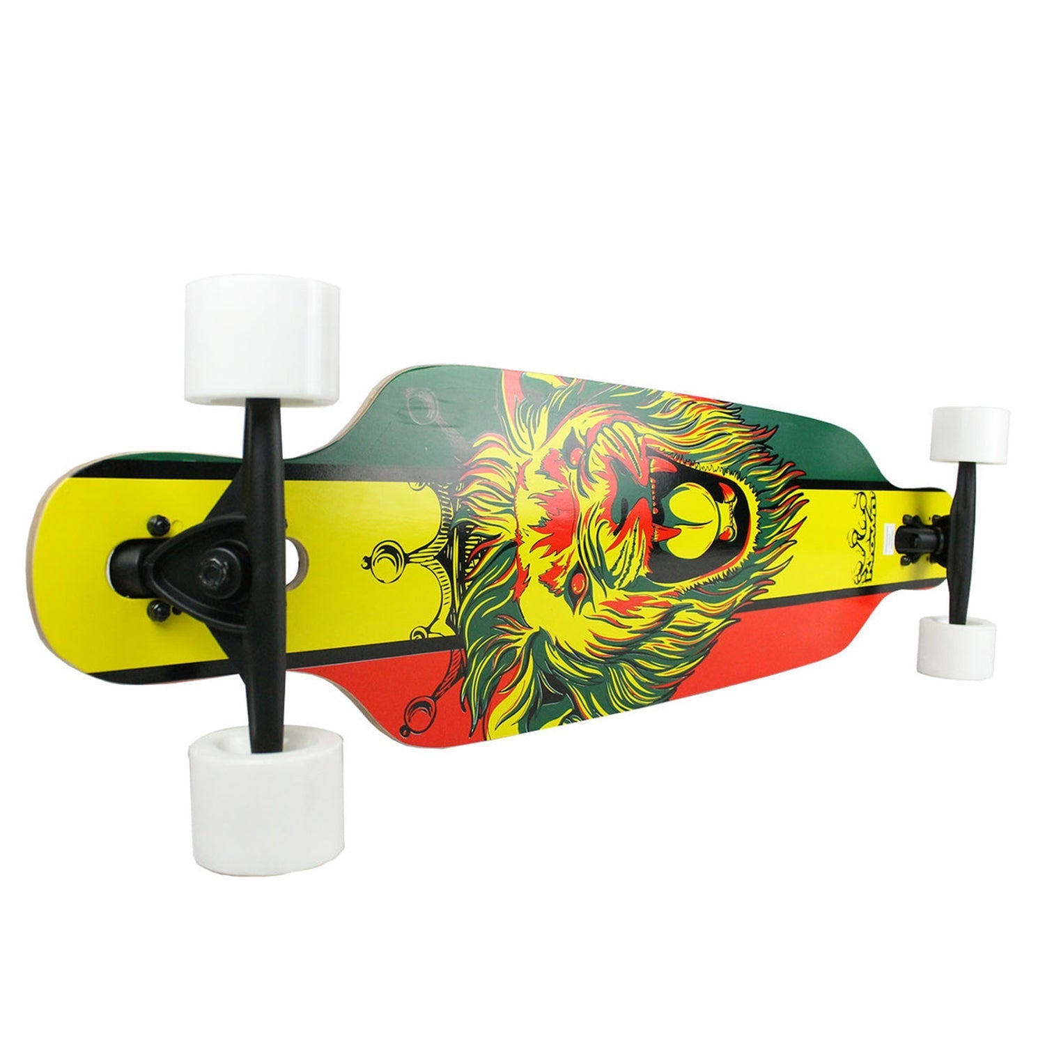 Krown Longboard Complete Elite Drop Through Rasta Lion - White Wheels