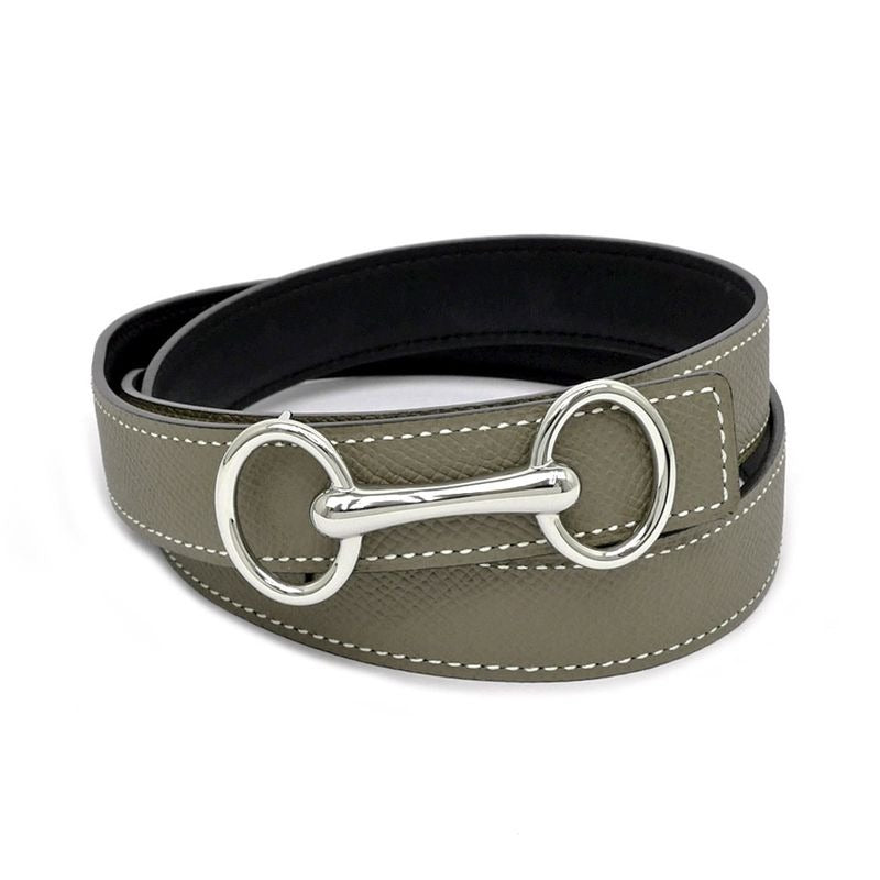 Hermes Elitage Belt 80 Black Etoupe Silver Hardware