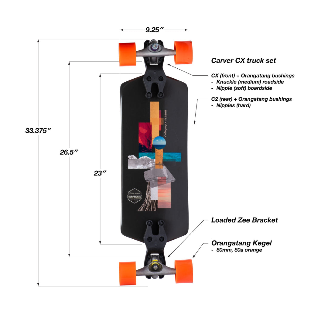 Loaded Boards Fathom Surfskate Complete; Zee Bracket, Carver Trucks and Orangatang Kegels