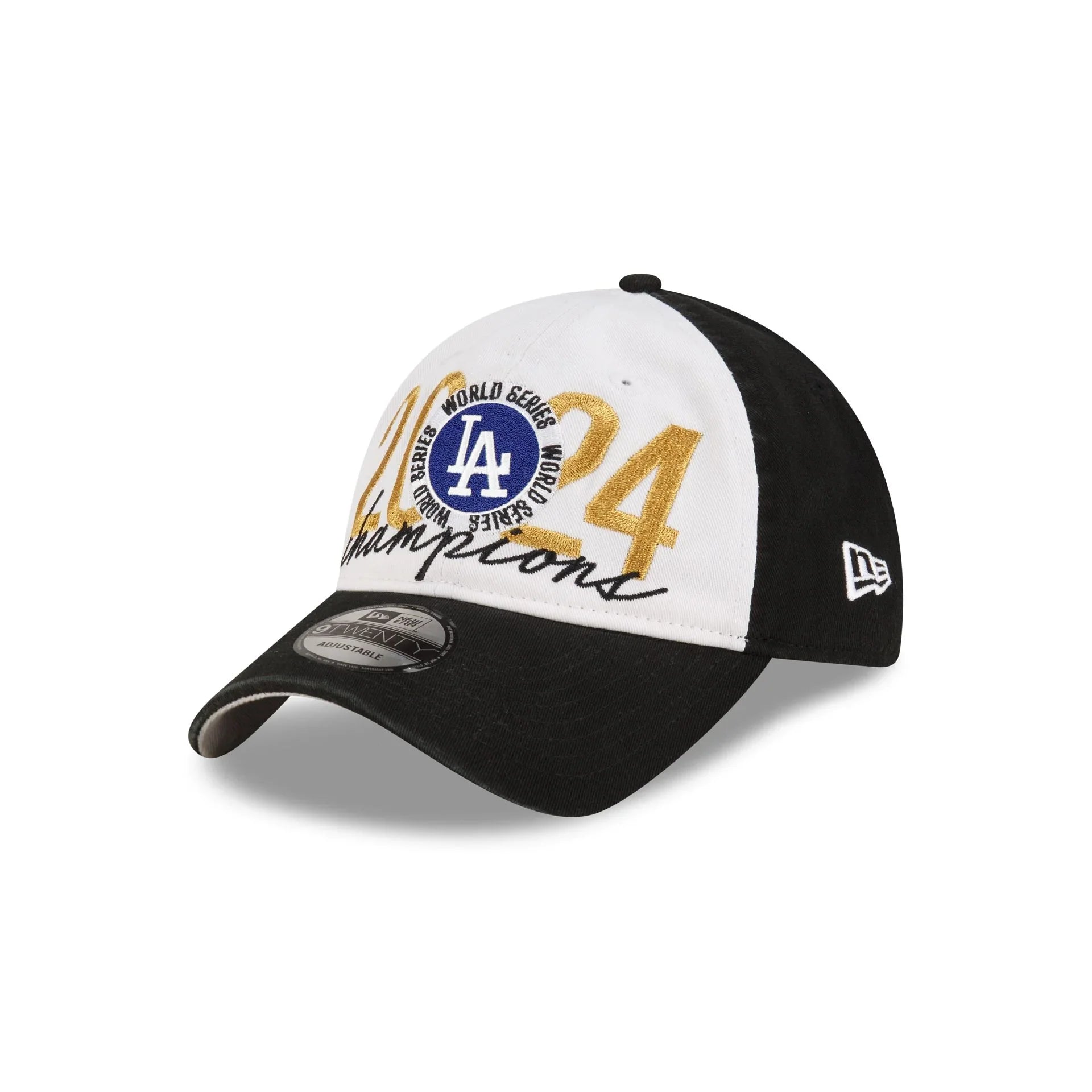 Los Angeles Dodgers MLB New Era Men's White/Black 9Twenty 2024 World Series Champions Locker Room Adjustable Hat