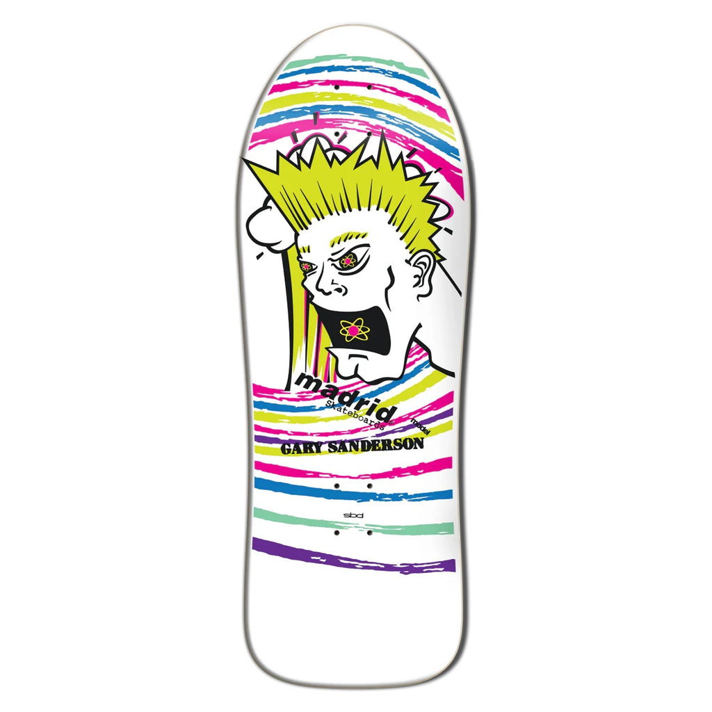 Madrid Skateboard Deck Gary Sanderson Atomic Man Reissue White 10.62" x 30.25"