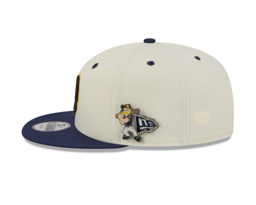 Milwaukee Brewers MLB New Era Men's Cream/Navy 9Fifty Mascot Pin Snapback