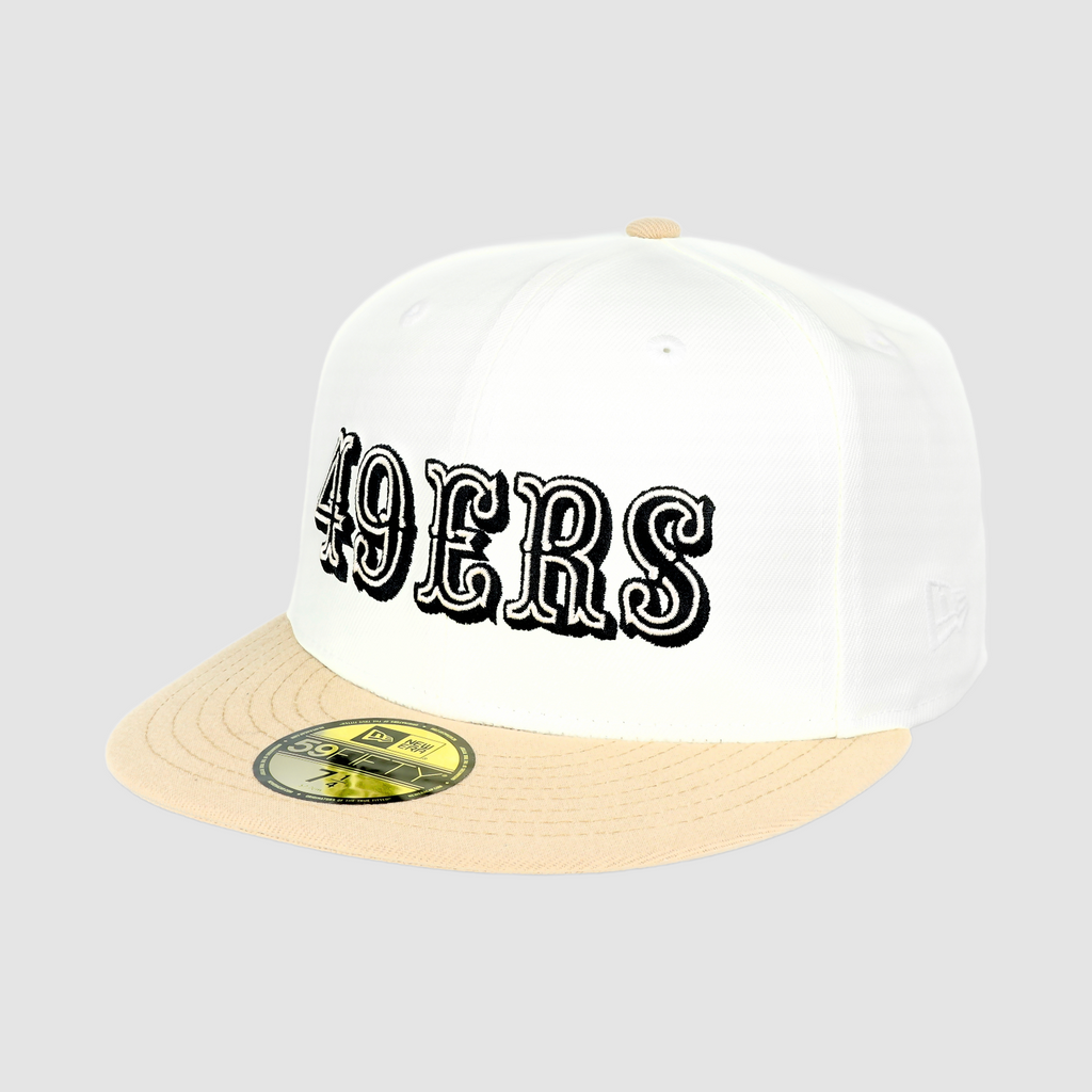 Exclusive San Francisco 49ers  Official 59FIFTY Fitted, 75TH ANNIVERSARY SIDE PATCH SCRIPT -CHROME