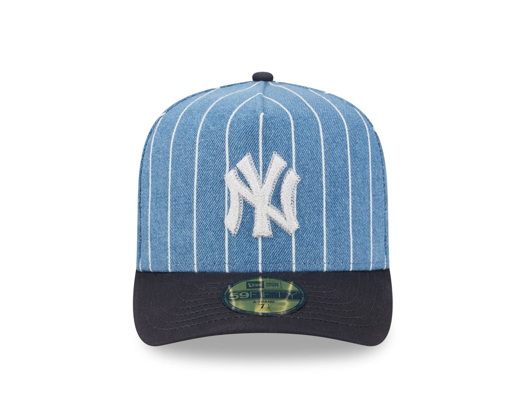 New York Yankees MLB New Era Men's Light Blue/Black 59Fifty A-Frame Parallel Fitted Hat