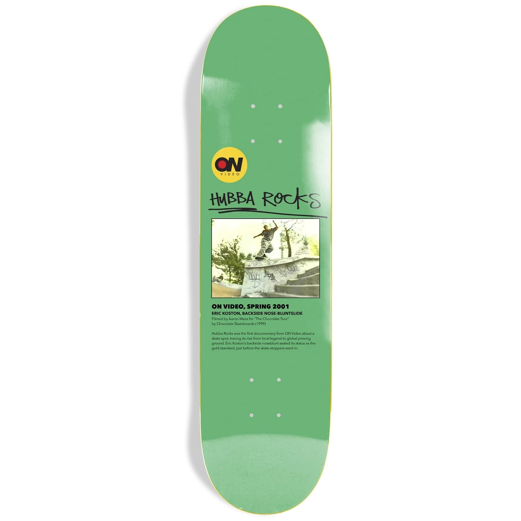 ON Video Skateboard Deck Hubba Rocks 8.375" x 32.2" Green
