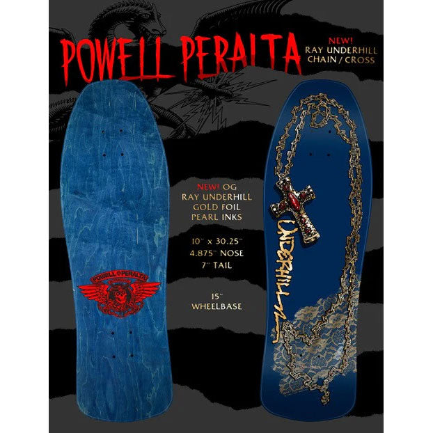 Powell Peralta Skateboard Deck Ray Underhill Cross Navy/Gold Foil Old School Reissue