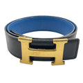 Hermes Constance H Buckle Reversible Belt Black Blue Gold Hardware