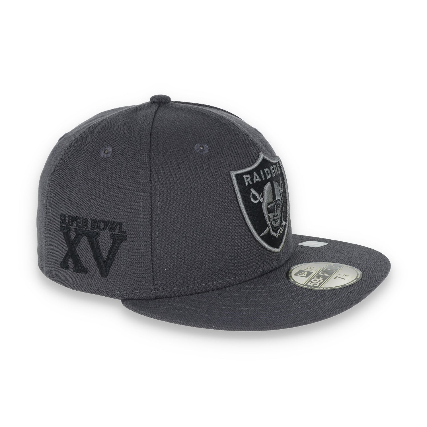 Las Vegas Raiders Shield Super Bowl XV Side Patch New Era 59Fifty Fitted-Grey/Black