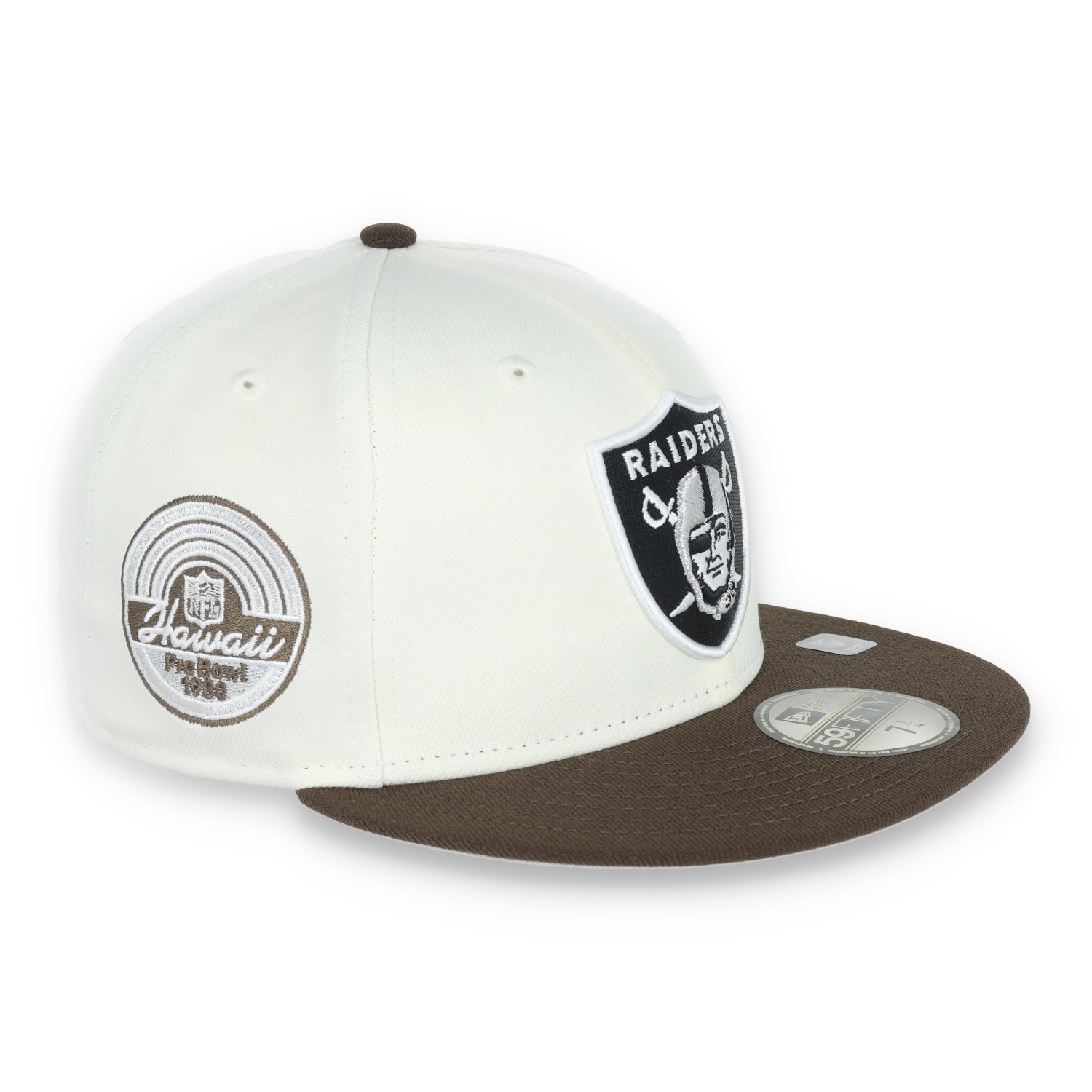 Las Vegas Raiders Shield 1980 Hawaii Pro Bowl  Side Patch New Era 59Fifty Fitted-Chrome/Walnut
