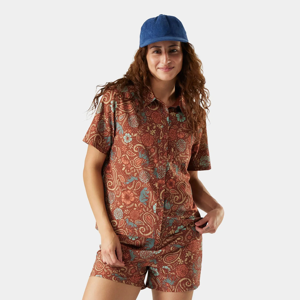 Smartwool - Women’s Everyday Short Sleeve Button Down - Burnt Sienna Paisley