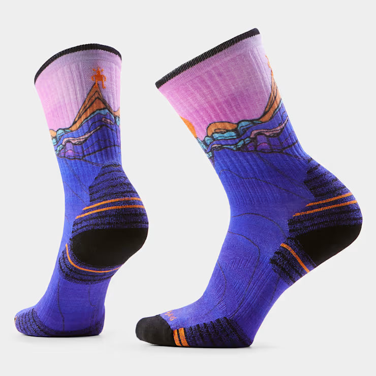 Smartwool - Women’s Hike Targeted Cushion Mountain Sunrise Print Crew Socks - Deep Navy