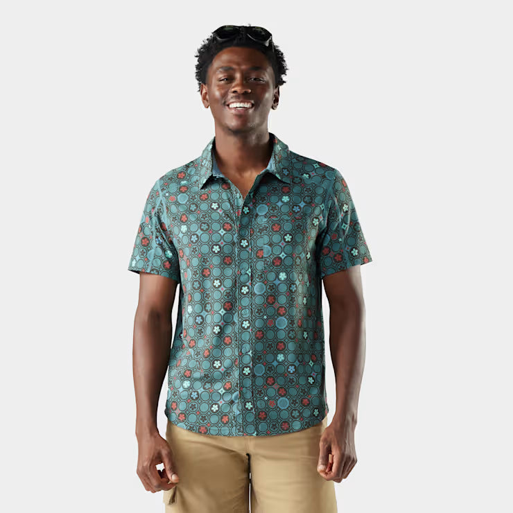 Smartwool - Men's Everyday Short Sleeve Button Down - Dusty Teal Geo Floral