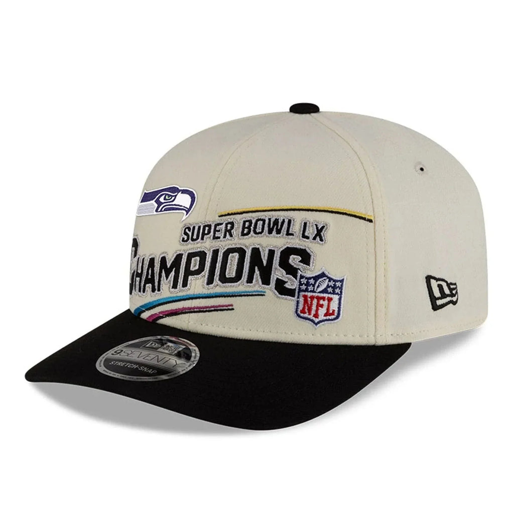 Seattle Seahawks NFL New Era Men's Cream 9SEVENTY Super Bowl LX Champions Locker Room Stretch Snapback