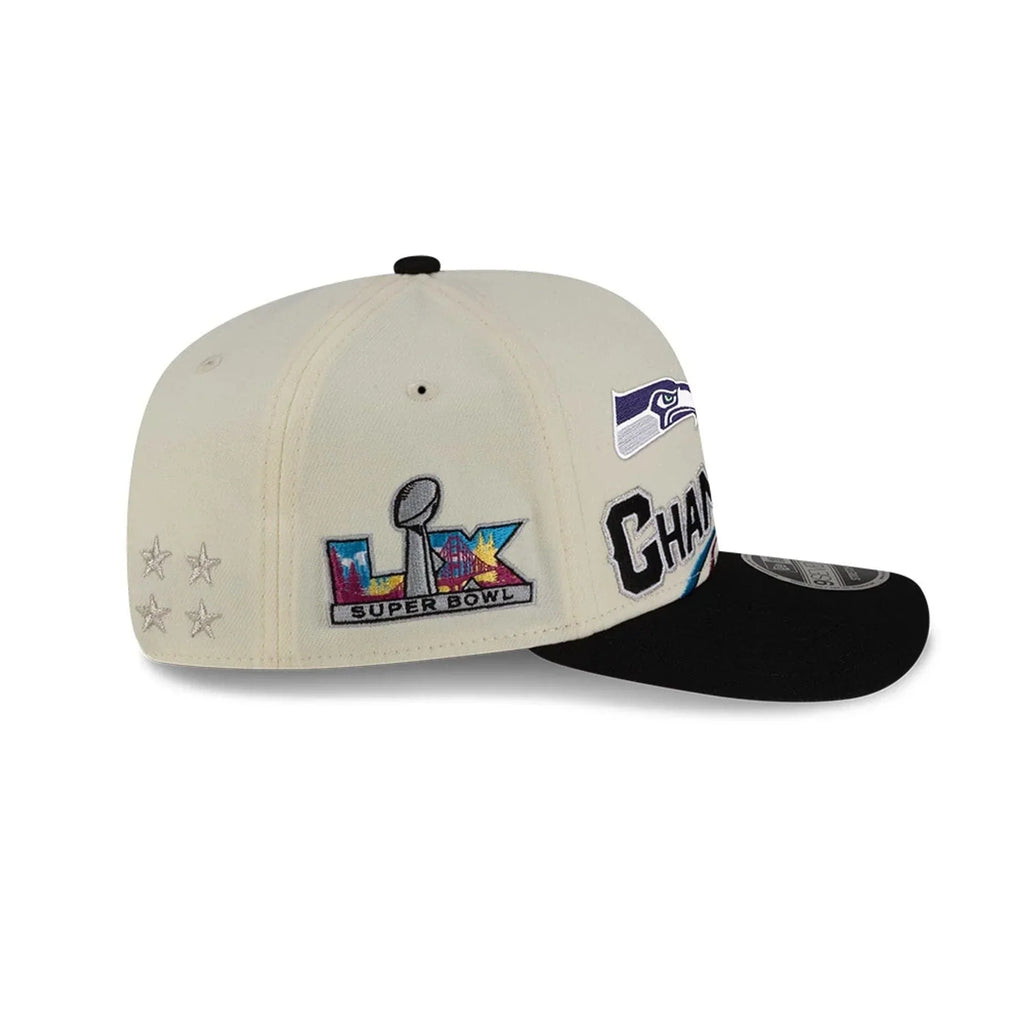 Seattle Seahawks NFL New Era Men's Cream 9SEVENTY Super Bowl LX Champions Locker Room Stretch Snapback