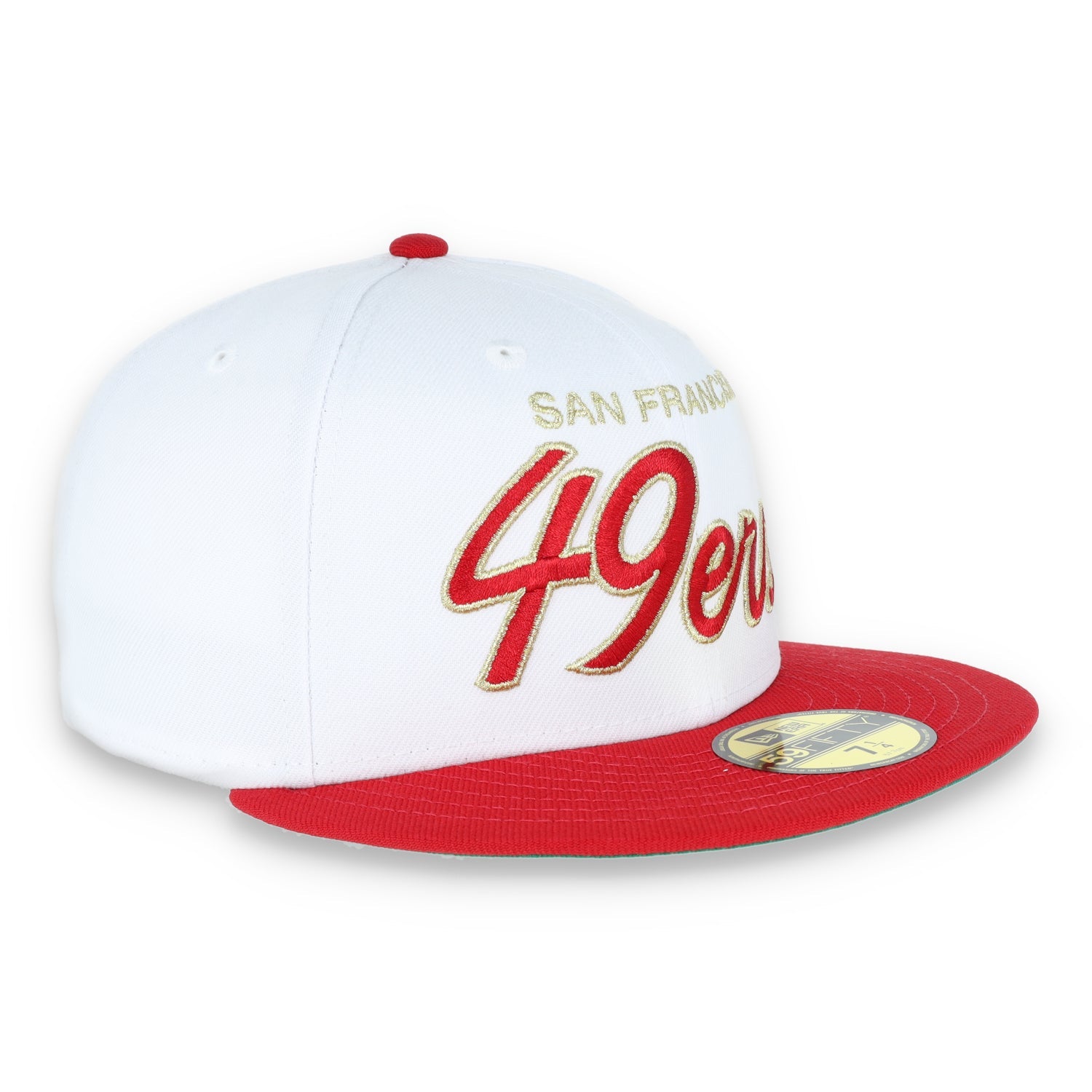 NEW ERA SAN FRANCISCO 49ERS 59FIFTY FITTED SCRIPT HAT-WHITE/GOLD/RED