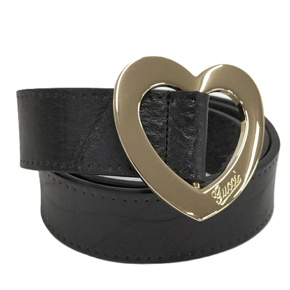 Gucci Holeless Belt Heart Buckle Leather Black